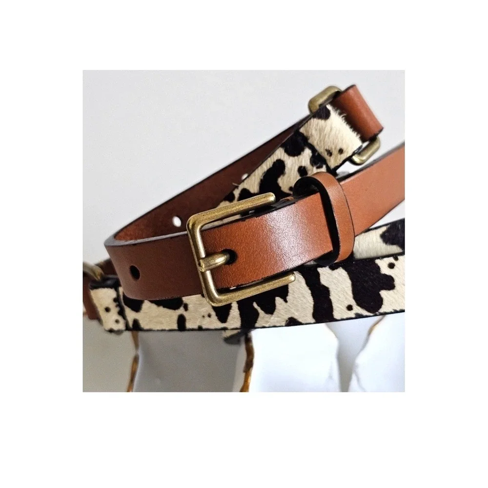 Banana Republic Dyed Calf Hair Faux Leather Brown Skinny Belt Animal‎ Print XS